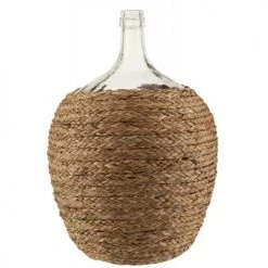 LANADECO Vases Bouteille Couverte Paille/verre Naturel H53cm