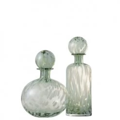 LANADECO Statuettes Et Figurines Bouteille Déco Verre Vert Et Blanc Avec Bouchon H33,5cm -Vases Soldes bouteille deco verre vert et blanc avec bouchon h33 5cm 3