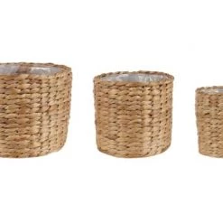 Beliani Vases Cache-pot D'intérieur En Bois Solide Beige H17 19 24