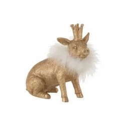 LANADECO Statuettes Et Figurines Cochon Couronne Résine Or