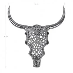 WOMO-DESIGN Statuettes Et Figurines Crâne Avec Cornes Sculpture Argent, 57x35 Cm, Aluminium -Vases Soldes crane avec cornes sculpture argent 57x35 cm aluminium 2