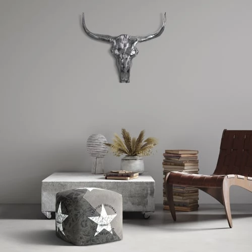 WOMO-DESIGN Statuettes Et Figurines Crâne Avec Cornes Sculpture Argent, 70x58 Cm, Aluminium 4 WOMO-DESIGN Statuettes Et Figurines Crâne Avec Cornes Sculpture Argent, 70x58 Cm, Aluminium – Image 2