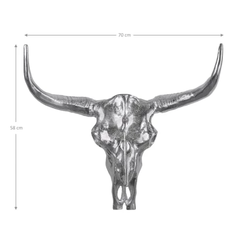 WOMO-DESIGN Statuettes Et Figurines Crâne Avec Cornes Sculpture Argent, 70x58 Cm, Aluminium 5 WOMO-DESIGN Statuettes Et Figurines Crâne Avec Cornes Sculpture Argent, 70x58 Cm, Aluminium – Image 3