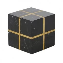 Maisons Du Monde Statuettes Et Figurines Cube Déco En Marbre Noir Avec Lignes Dorées 11x11