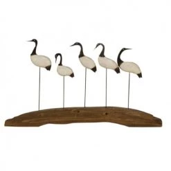 Wadiga Statuettes Et Figurines Décoration Bord De Mer En Bois Sculpté Et Métal 5 Oiseaux échassiers