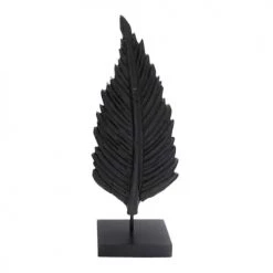 Sensei Maison Statuettes Et Figurines Feuille Décorative En Bois De Manguier Noir 21x9x50 Cm