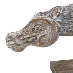 MOYCOR Statuettes Et Figurines Figure Tête Cheval Sculpté Avec Base En Bois Marron -Vases Soldes figure tete cheval sculpte avec base en bois marron 1