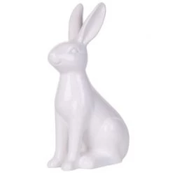 Beliani Statuettes Et Figurines Figurine Décorative Lapin En Céramique Blanc 26 Cm