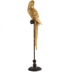LANADECO Statuettes Et Figurines Figurine Perroquet Or Sur Son Perchoir En Résine