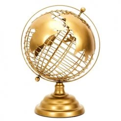Toilinux Statuettes Et Figurines Globe Terrestre Décoratif En Métal Doré