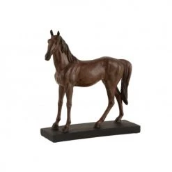 LANADECO Statuettes Et Figurines Grand Cheval En Résine Marron H37,5cm