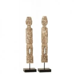 LANADECO Statuettes Et Figurines Personnage Sur Pied Bois Albasia Gris H46cm - Lot De 2