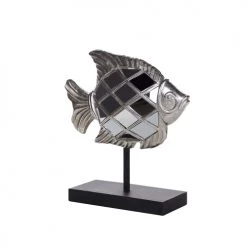 Beliani Statuettes Et Figurines Poisson Décoratif Argenté -Vases Soldes poisson decoratif argente 2