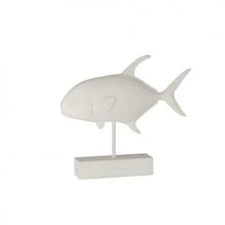 LANADECO Statuettes Et Figurines Poisson Sur Pied Résine Blanc H43,5cm