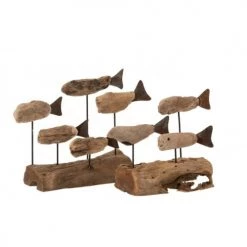 LANADECO Statuettes Et Figurines Poissons Sur Pied Bois Flotté/métal Naturel H22cm -Vases Soldes poissons sur pied bois flotte metal naturel h22cm 2