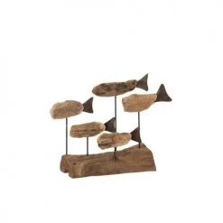 LANADECO Statuettes Et Figurines Poissons Sur Pied Bois Flotté/métal Naturel H22cm