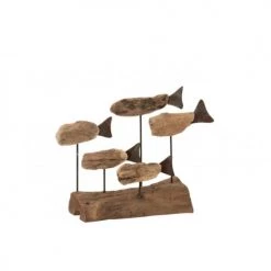 LANADECO Statuettes Et Figurines Poissons Sur Pied Bois Flotté/métal Naturel H22cm -Vases Soldes poissons sur pied bois flotte metal naturel h22cm 3