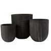 LANADECO Set De 3 Vases Ronds Céramique Hauts Noirs