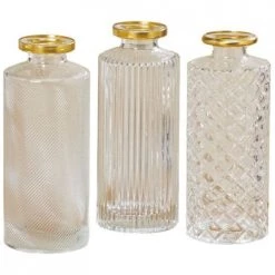 Wadiga Set De 3 Vases Verre Transparent Et Doré H13cm