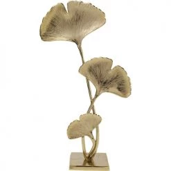Kare Design Statuettes Et Figurines Statue Trois Feuilles De Ginkgo En Aluminium Doré H70