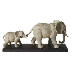 Maisons Du Monde Statuettes Et Figurines Statuette 2 éléphants Grise Et Socle En Métal Noir H21