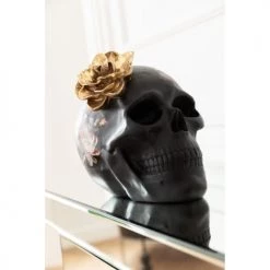 Kare Design Statuettes Et Figurines Statuette Crâne Fleurs En Polyrésine Noire -Vases Soldes statuette crane fleurs en polyresine noire 2