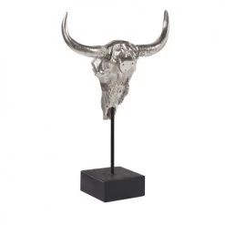 Beliani Statuettes Et Figurines Statuette Décorative Crâne De Buffle Argenté -Vases Soldes statuette decorative crane de buffle argente 3