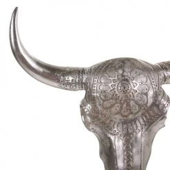 Beliani Statuettes Et Figurines Statuette Décorative Crâne De Buffle Argenté -Vases Soldes statuette decorative crane de buffle argente 4