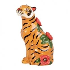 Maisons Du Monde Statuettes Et Figurines Statuette Tigre En Dolomite Orange, Noire, Rose Et Verte H14