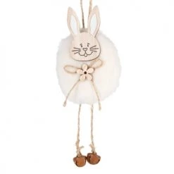 Maisons Du Monde Statuettes Et Figurines Suspension Lapin Imitation Fourrure Blanche Avec Grelots - Lot De 3