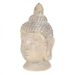 ECD Germany Statuettes Et Figurines Tête De Bouddha Pierre Artificielle Beige-gris 45x39x78 Cm