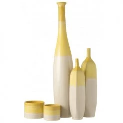 LANADECO Vases Vase Céramique Jaune/blanc H98,5cm -Vases Soldes vase ceramique jaune blanc h98 5cm 1