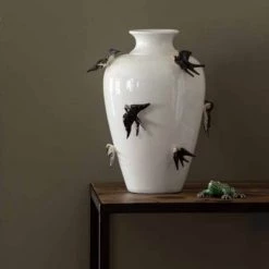 Vases Soldes -Vases Soldes vase decoratif ceramique blanche a motif oiseaux 1