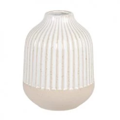 Maisons Du Monde Vases Vase En Grès Blanc Et Strié Beige H12