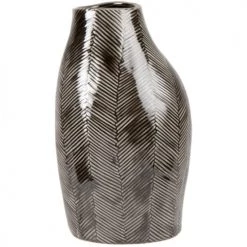 Maisons Du Monde Vases Vase En Grès Vert Motif Chevrons Marron H18