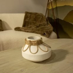 Now’s Home Vases Vase En Résine Et Rotin Blanc H16cm -Vases Soldes vase en resine et rotin blanc h16cm 2