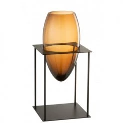 LANADECO Vases Vase En Verre Marron Et Métal Noir H36cm