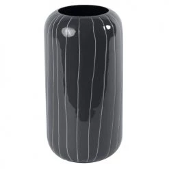 Zago Vases Vase Moderne Design Métal émaillé Gris Foncé Rayé Beige H 26 Cm