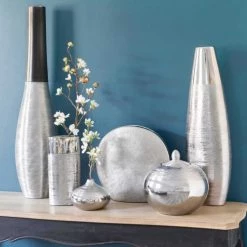 Maisons Du Monde Vases Vase Ovale En Céramique Argenté H 26 Cm -Vases Soldes vase ovale en ceramique argente h 26 cm 1000 12 25 138154 2