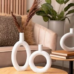 Present Time Vases Vase Ring Rond Résine Blanc -Vases Soldes vase ring rond resine blanc 4