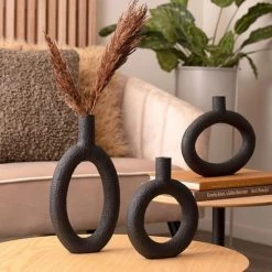 Present Time Vases Vase Ring Rond Résine Noir -Vases Soldes vase ring rond resine noir 4