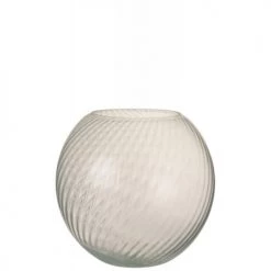 LANADECO Vases Vase Rond Cannelé Verre Blanc H25cm