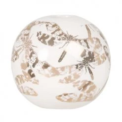 Maisons Du Monde Vases Vase Rond En Dolomite Blanche Et Dorée H14