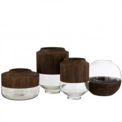 LANADECO Vases Vase Rond Haut Bois/verre Marron Foncé H31cm -Vases Soldes vase rond haut bois verre marron fonce h31cm 2