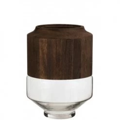 LANADECO Vases Vase Rond Haut Bois/verre Marron Foncé H31cm