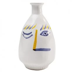 Kare Design Vases Vase Visage En Grès Blanc, Bleu Et Jaune H23